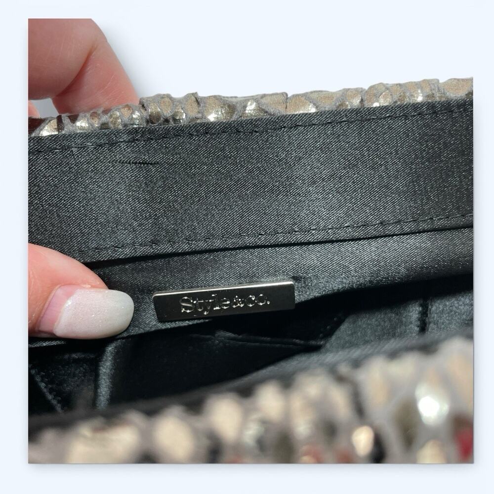 Style & Co Metallic Faux Snakeskin Clutch Bag Magnetic Closure - Picture 4 of 6